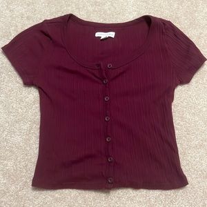 Burgundy Button Up Crop Top